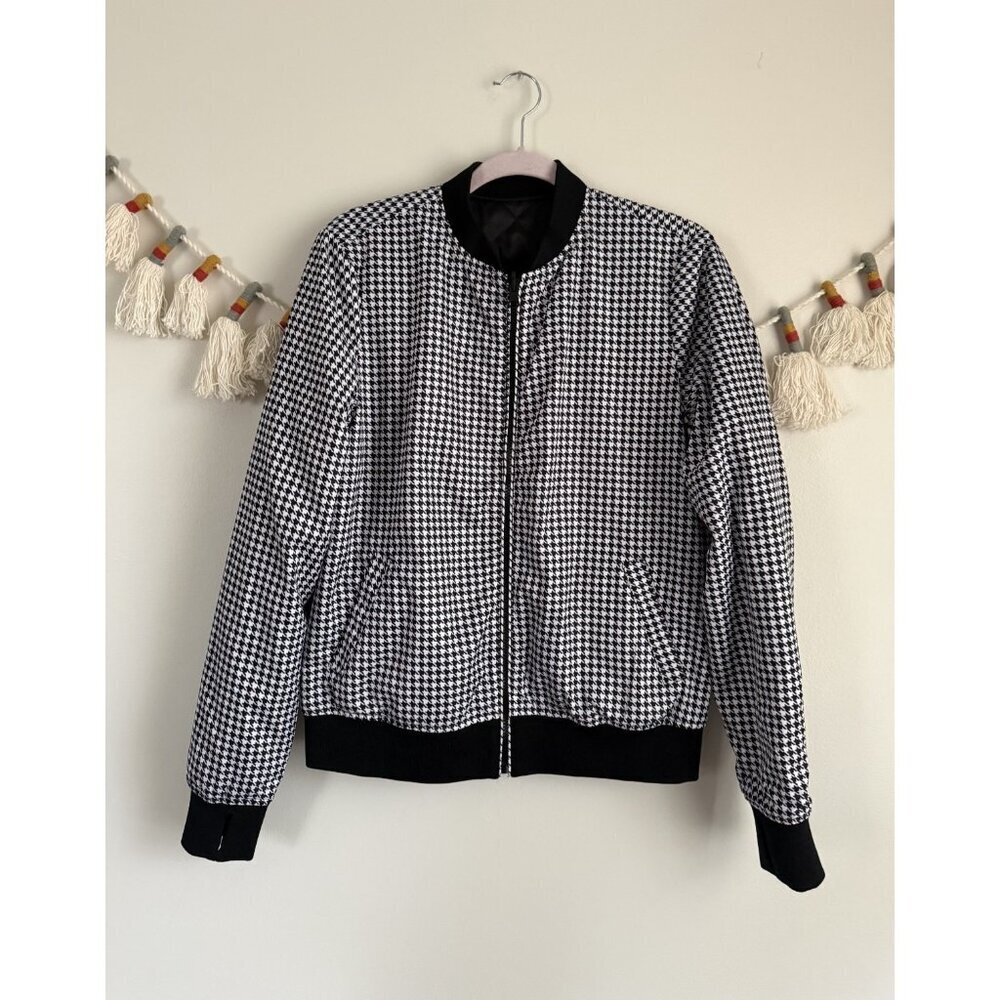 Blanc Noir Houndstooth Reversible Bomber Jacket Outdoor Sporty Waterproof M